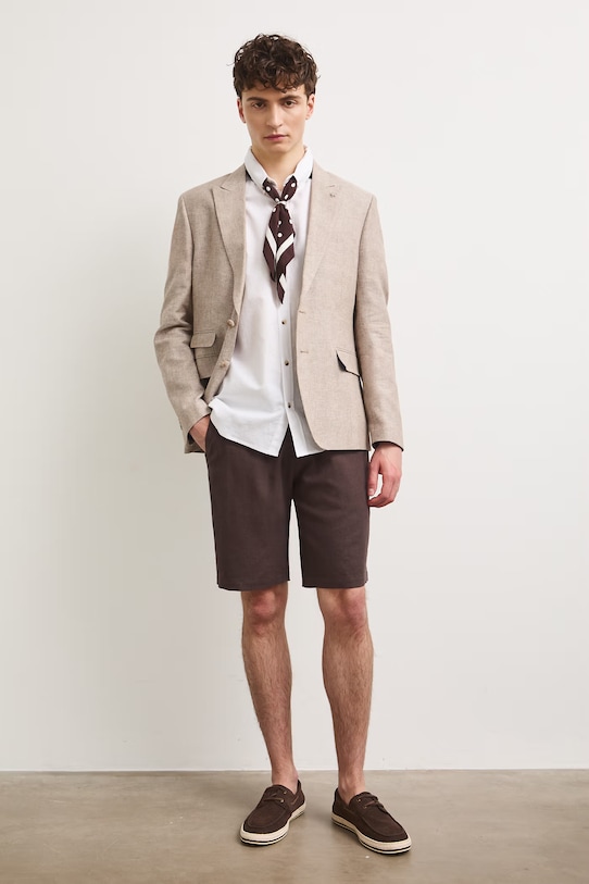 Koszula lniana męska z kołnierzykiem button-down kolor biały RS25-KKM070 biały RS25