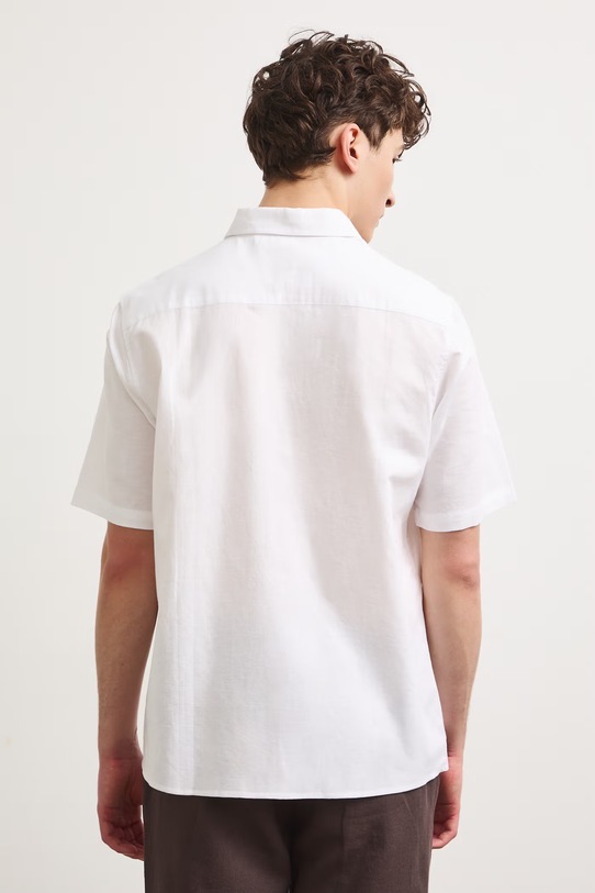 Odzież Koszula lniana męska z kołnierzykiem button-down kolor biały RS25-KKM070 biały