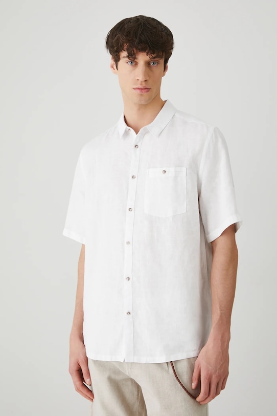 Koszula lniana męska z kołnierzykiem klasycznym kolor biały RS25.KKM071 biały RS25