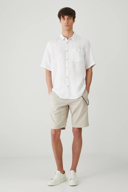 Koszula lniana męska z kołnierzykiem klasycznym kolor biały regular biały RS25.KKM071