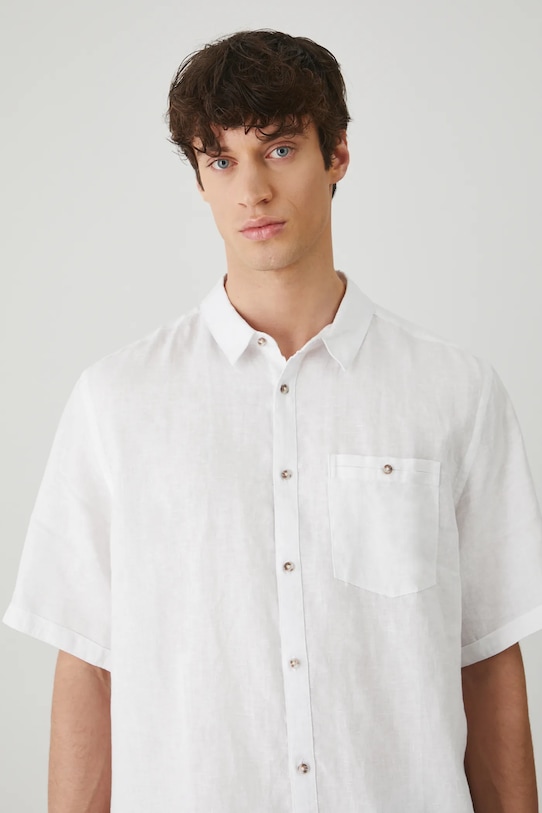 Koszula lniana męska z kołnierzykiem klasycznym kolor biały biały RS25.KKM071