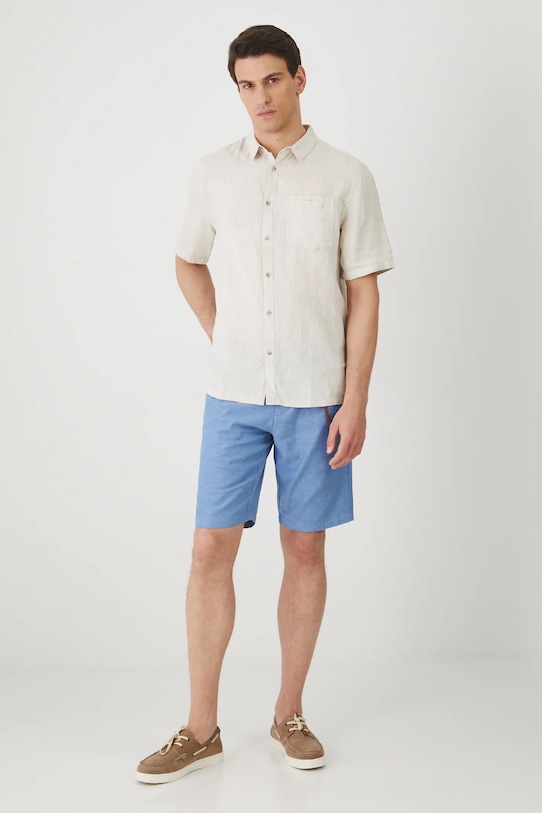 Lněná košile pánská s klasickým límcem béžová barva RS25.KKM071 béžová RS25