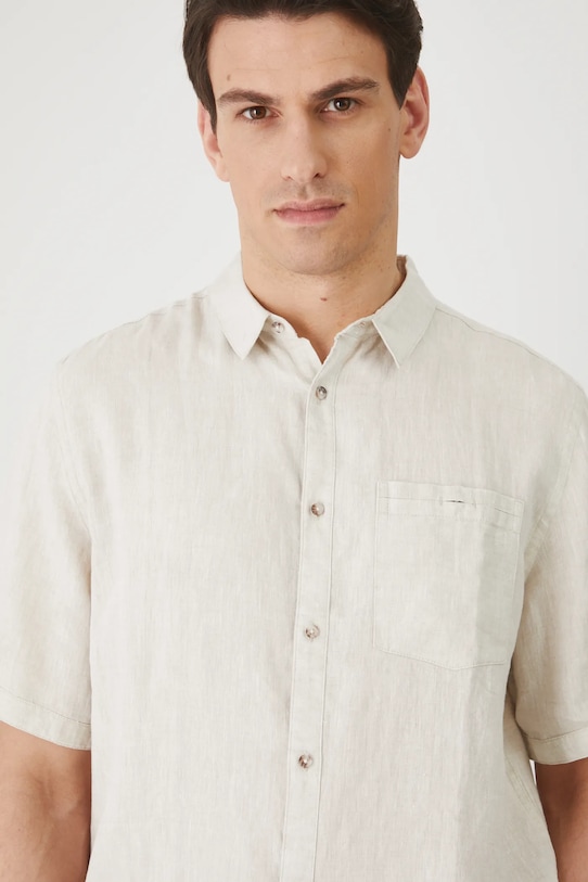 Lněná košile pánská s klasickým límcem béžová barva béžová RS25.KKM071