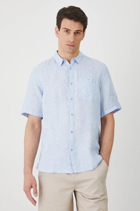 Koszula lniana męska z kołnierzykiem klasycznym kolor niebieski regular niebieski RS25.KKM071