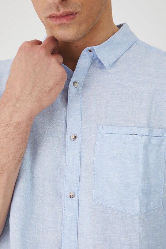 Koszula lniana męska z kołnierzykiem klasycznym kolor niebieski RS25.KKM071 niebieski