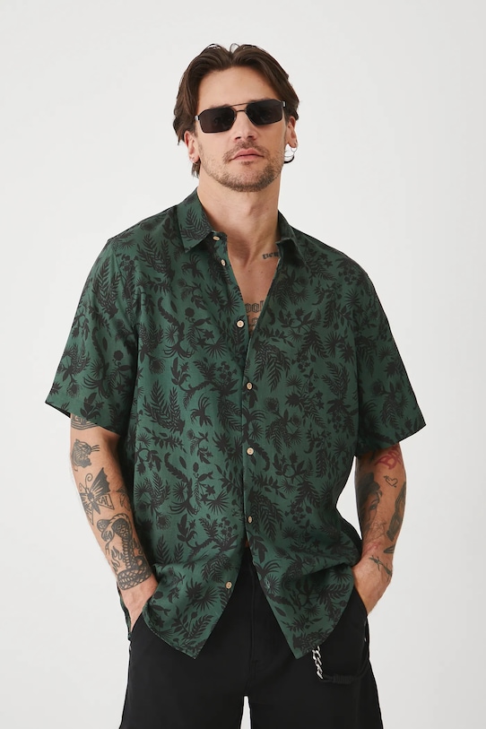Medicine koszula z domieszką lnu regular zielony RS25.KKM092