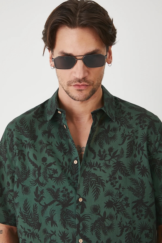 Medicine koszula z domieszką lnu zielony RS25.KKM092