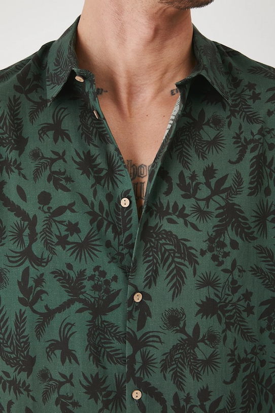 Medicine koszula z domieszką lnu RS25.KKM092 zielony