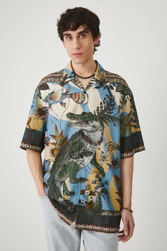Koszula męska z kołnierzykiem typu resort wzorzysta kolor multicolor wzorzyste multicolor RS25.KKM801