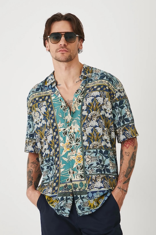 Koszula męska z kołnierzykiem klasycznym wzorzysta kolor multicolor casual multicolor RS25.KKM900