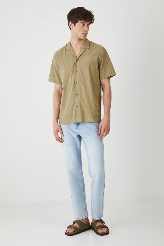 Koszula bawełniana męska z kołnierzykiem typu resort kolor zielony RS25.KKM903 zielony RS25