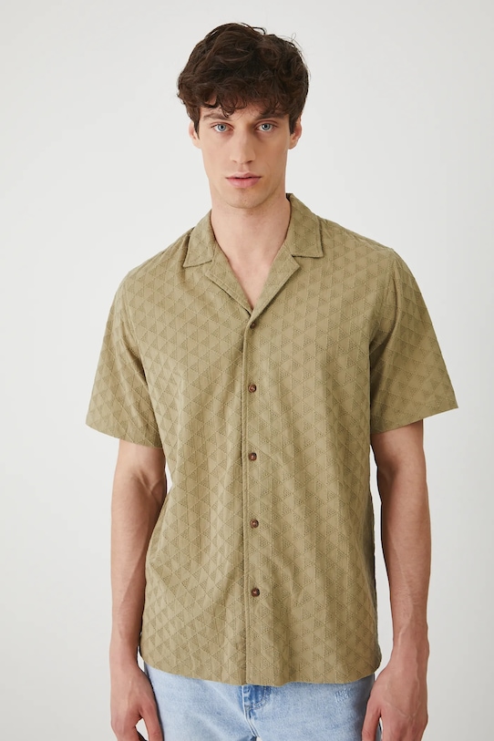 Koszula bawełniana męska z kołnierzykiem typu resort kolor zielony zielony RS25.KKM903