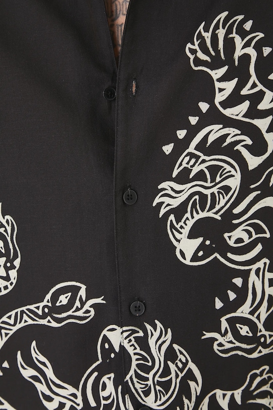 Košile s příměsí lnu pánská s potiskem černá barva RS25.KKMA12 černá