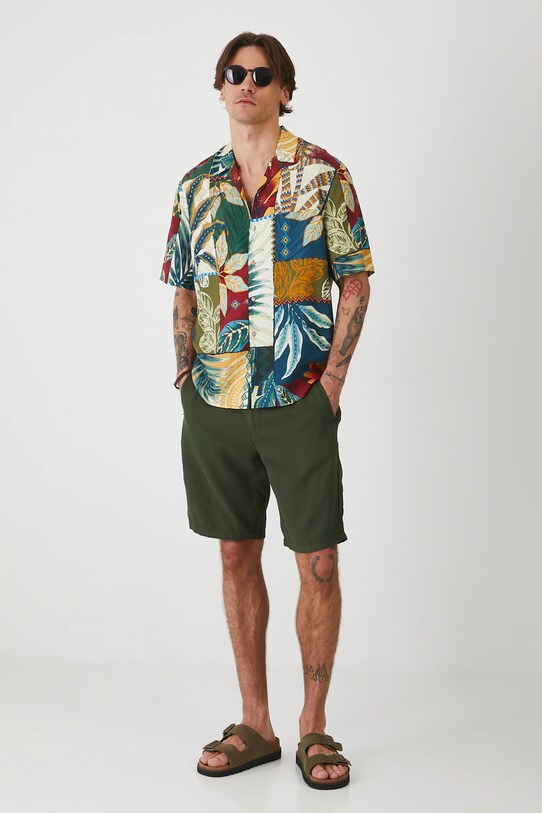 Koszula z domieszką lnu męska wzorzysta kolor multicolor RS25.KKMA15 multicolor RS25