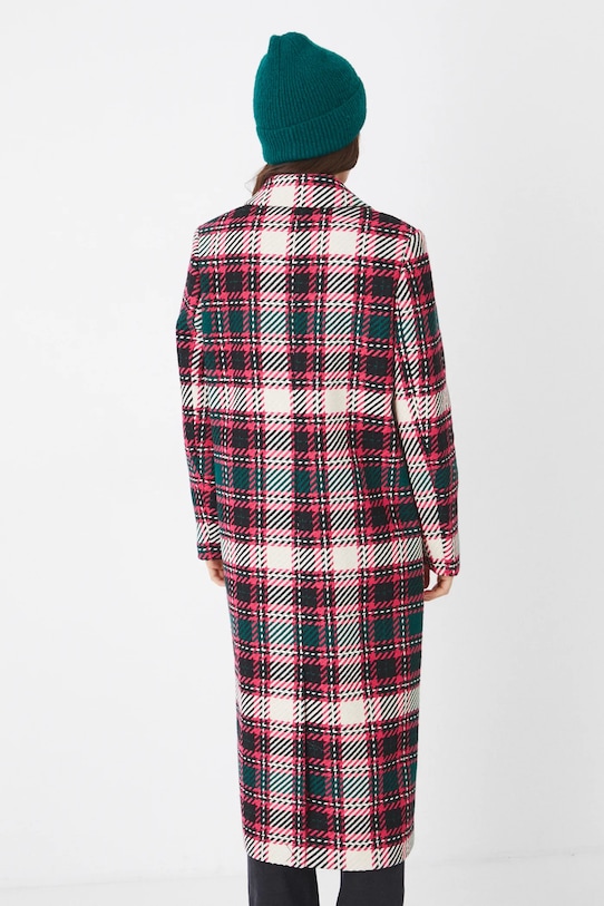 Odzież Płaszcz z domieszką wełny damski dwurzędowy w kratę kolor multicolor RS25.KPD102 multicolor