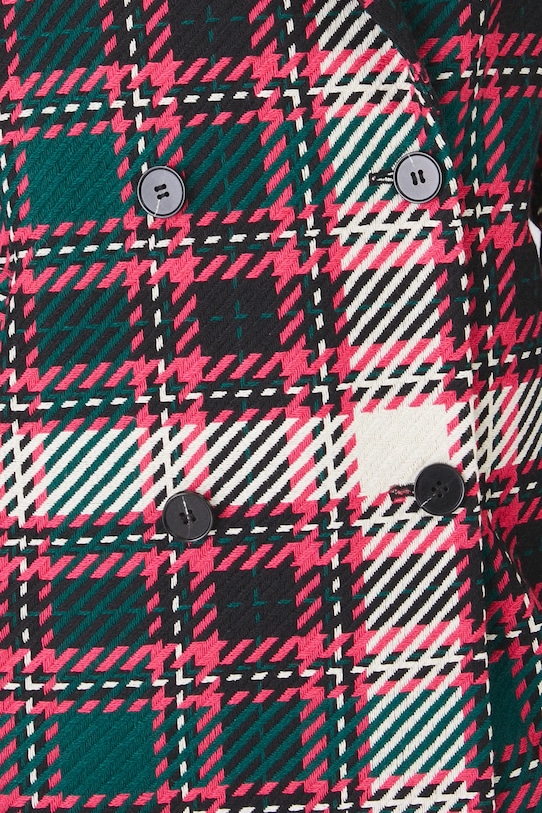 Płaszcz z domieszką wełny damski dwurzędowy w kratę kolor multicolor RS25.KPD102 multicolor