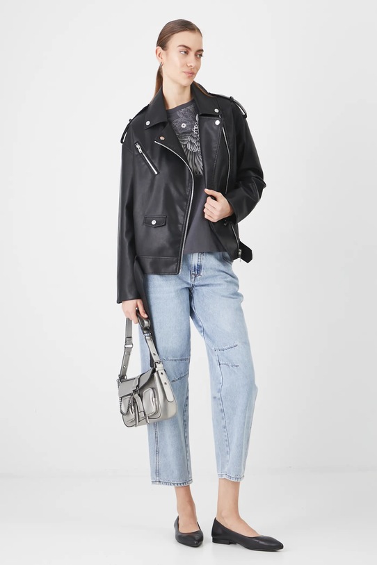 Kurtka biker damska z imitacji skóry kolor czarny RS25.KUD403 czarny RS25