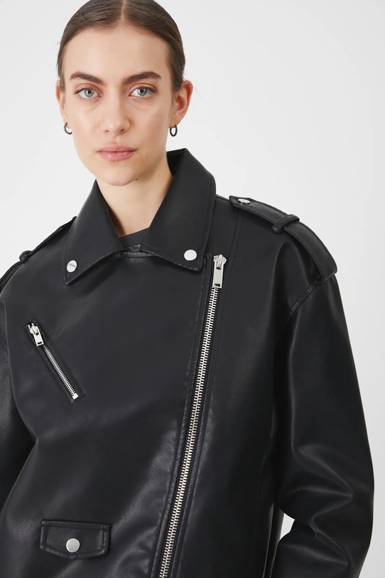 Kurtka biker damska z imitacji skóry kolor czarny czarny RS25.KUD403