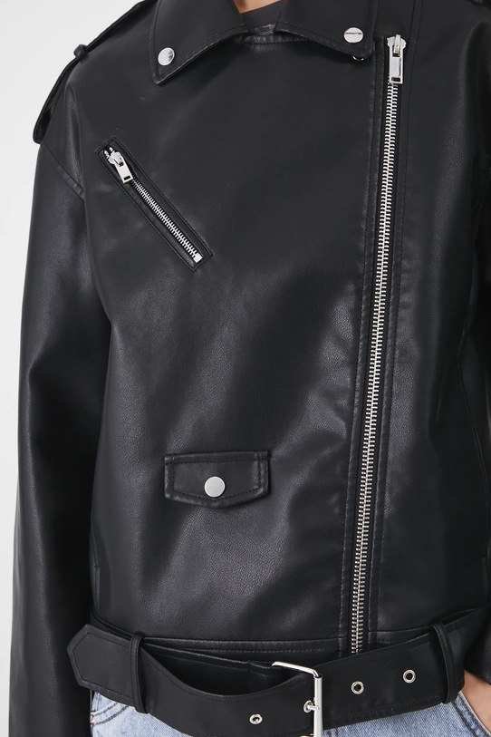 Kurtka biker damska z imitacji skóry kolor czarny RS25.KUD403 czarny