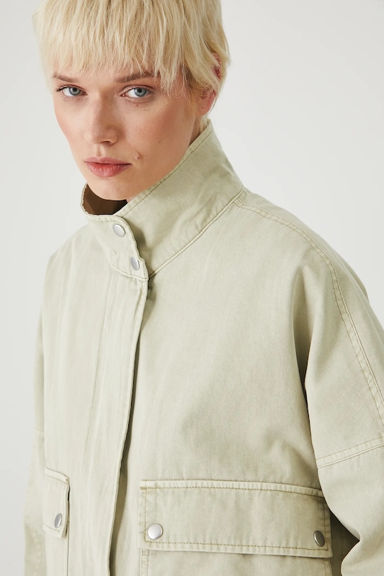 Kurtka bomber bawełniana damska gładka kolor zielony zielony RS25.KUD507