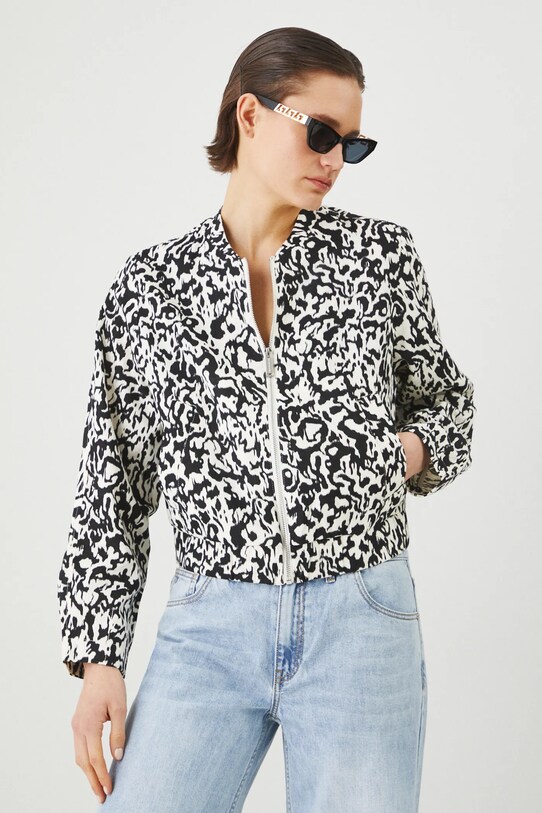Kurtka bomber lniana damska wzorzysta kolor multicolor nieocieplane multicolor RS25.KUD701