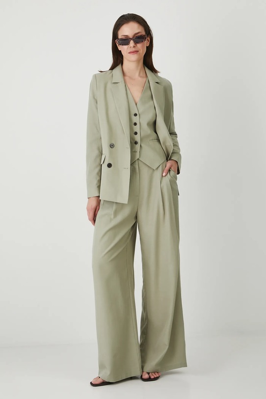 Kamizelka z domieszką lnu damska gładka kolor zielony RS25.KZD901 zielony RS25