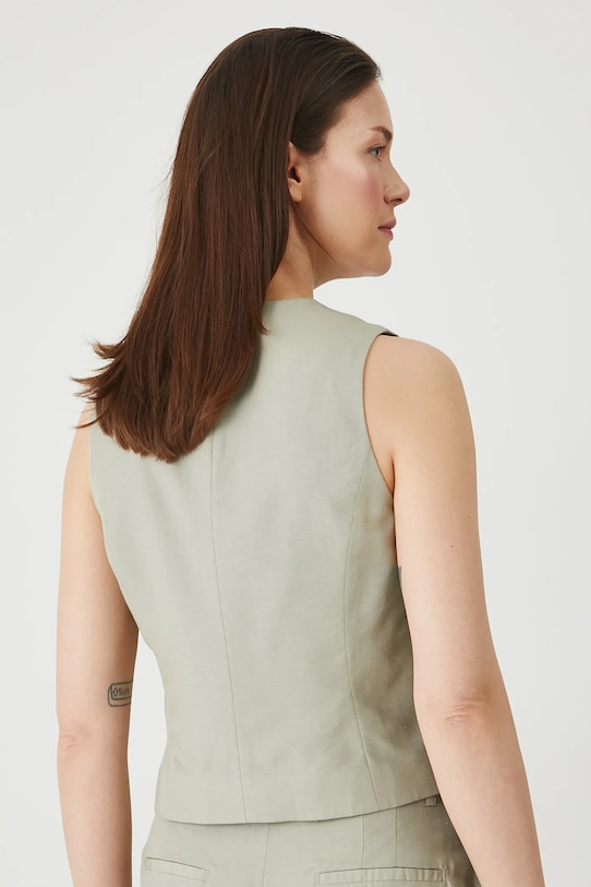 Odzież Kamizelka z domieszką lnu damska gładka kolor zielony RS25.KZD901 zielony