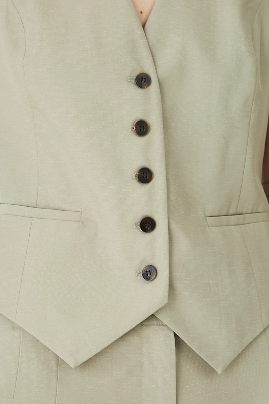 Kamizelka z domieszką lnu damska gładka kolor zielony RS25.KZD901 zielony