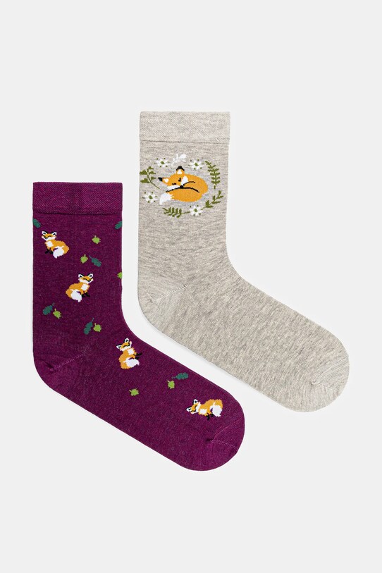 Skarpetki bawełniane damskie w lisy (2-pack) kolor multicolor skarpetki długie multicolor RS25.LGD101