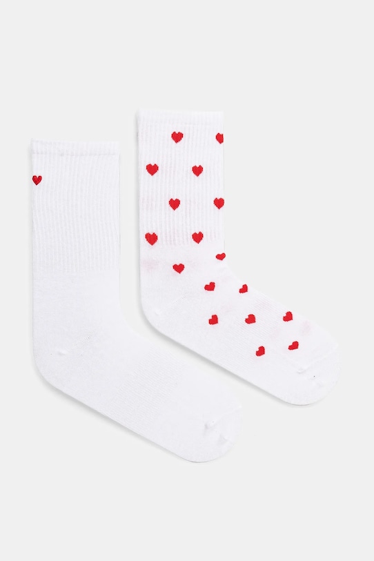 Skarpetki bawełniane damskie w serduszka (2-pack) kolor biały aplikacja biały RS25.LGD200