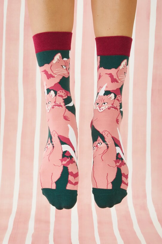 Bavlnené ponožky dámske s motívom mačiek (2-pack) viac farieb dlhé ponožky viacfarebná RS25.LGD205