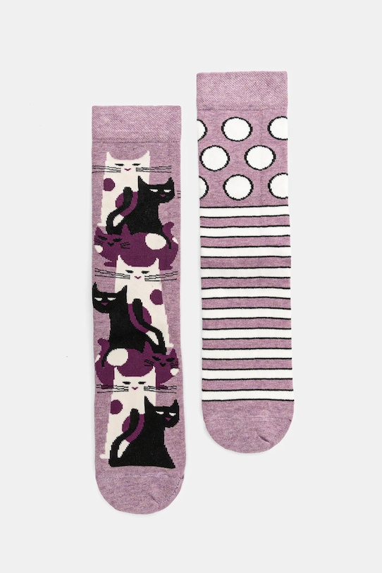Skarpetki bawełniane damskie w koty (2-pack) kolor multicolor skarpetki długie multicolor RS25.LGD403