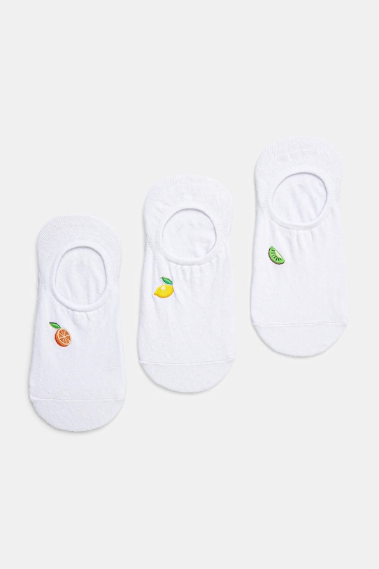 Skarpetki bawełniane damskie z ozdobnym haftem (3-pack) kolor biały skarpetki krótkie biały RS25.LGD608