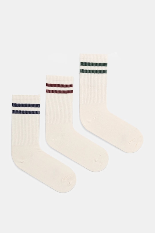 Skarpetki bawełniane damskie z paskami (3-pack) kolor beżowy pasy beżowy RS25.LGD610