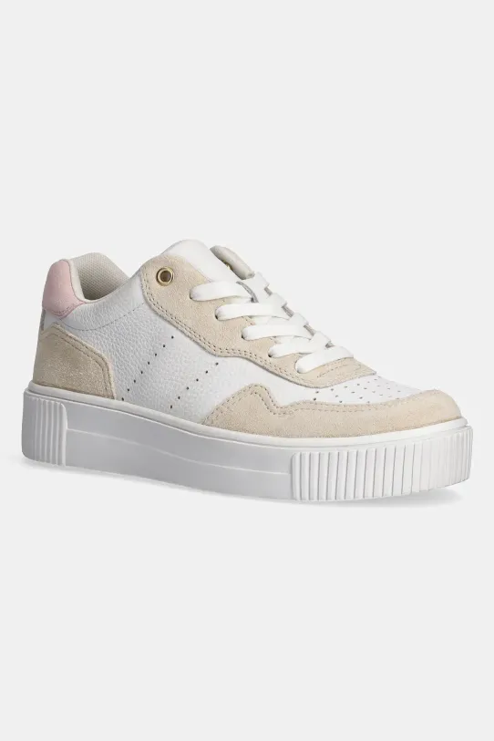 Kožené sneakers boty se semišovými vsadkami bílá barva platforma bílá RS25.OBD303