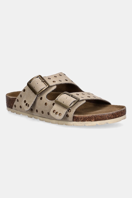 Klapki zamszowe damskie z klamrami kolor beżowy RS25.OBD717 beżowy RS25