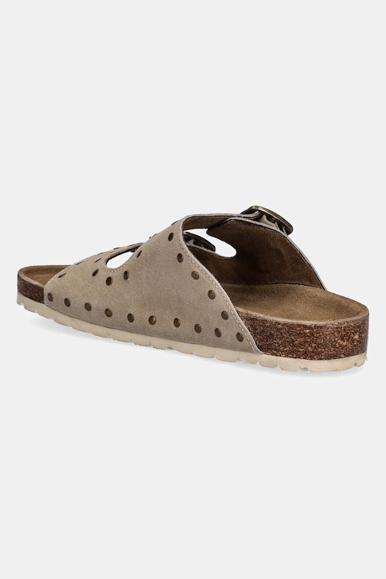 Klapki zamszowe damskie z klamrami kolor beżowy beżowy RS25.OBD717