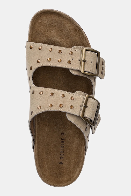 Klapki zamszowe damskie z klamrami kolor beżowy RS25.OBD717 beżowy