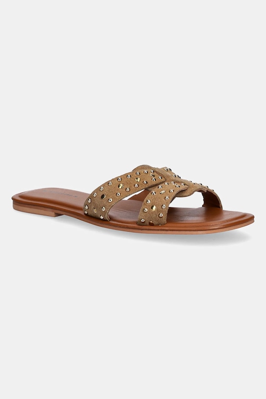 Semišové pantofle dámské s ozdobnou aplikací hnědá barva RS25.OBD725 hnědá RS25