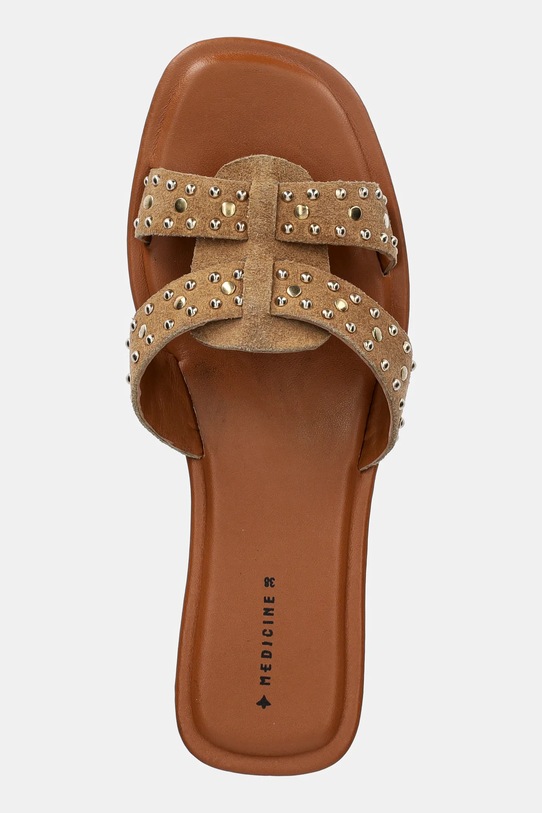 Semišové pantofle dámské s ozdobnou aplikací hnědá barva RS25.OBD725 hnědá