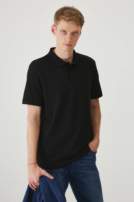 Polo bawełniane męskie z dzianiny strukturalnej z elastanem kolor czarny z elastanem czarny RS25.POM021