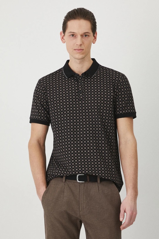 Polo bawełniane męskie z elastanem z drobnym wzorem kolor czarny drobny wzór czarny RS25.POM060
