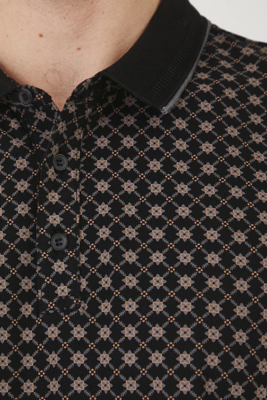 Polo bawełniane męskie z elastanem z drobnym wzorem kolor czarny czarny RS25.POM060