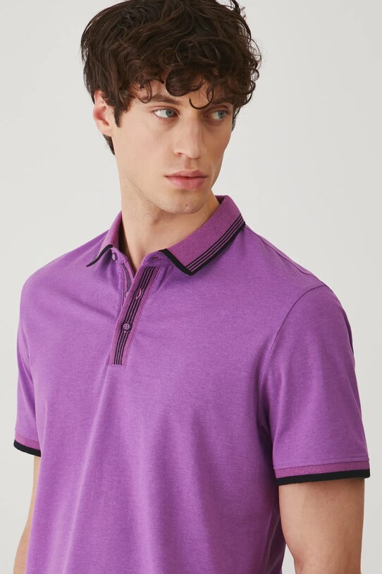 Polo bawełniane męskie z elastanem melanżowe kolor fioletowy fioletowy RS25.POM071