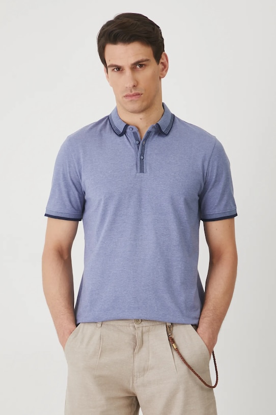 Polo bawełniane męskie z elastanem melanżowe kolor niebieski z elastanem niebieski RS25.POM071