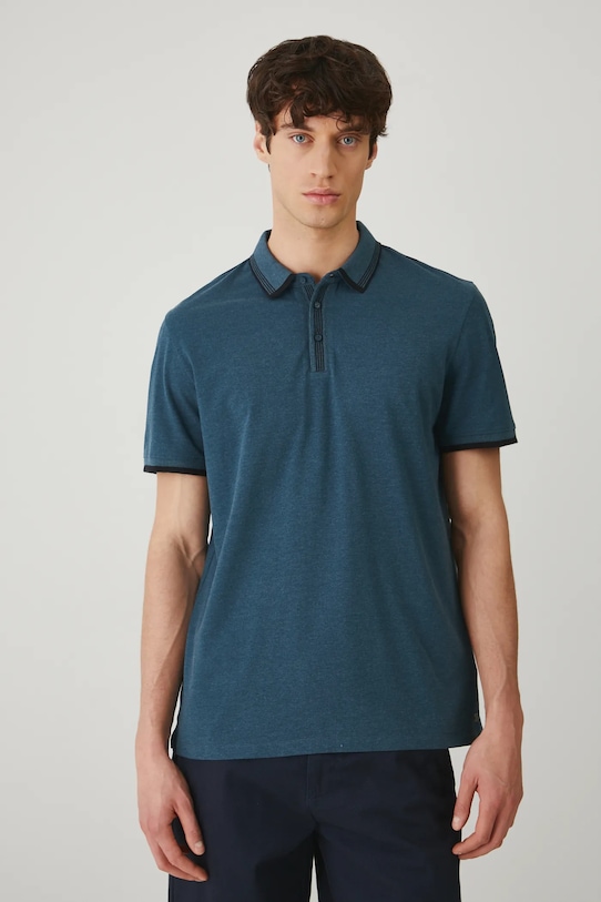 Polo bawełniane męskie z elastanem melanżowe kolor turkusowy z elastanem turkusowy RS25.POM071