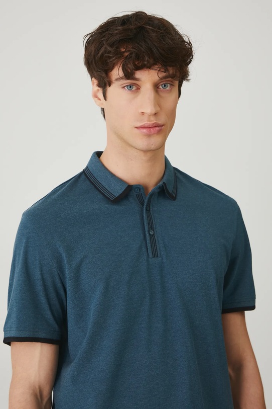 Polo bawełniane męskie z elastanem melanżowe kolor turkusowy turkusowy RS25.POM071