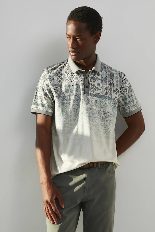 Polo bawełniane męskie z elastanem wzorzyste kolor beżowy z elastanem beżowy RS25.POM400