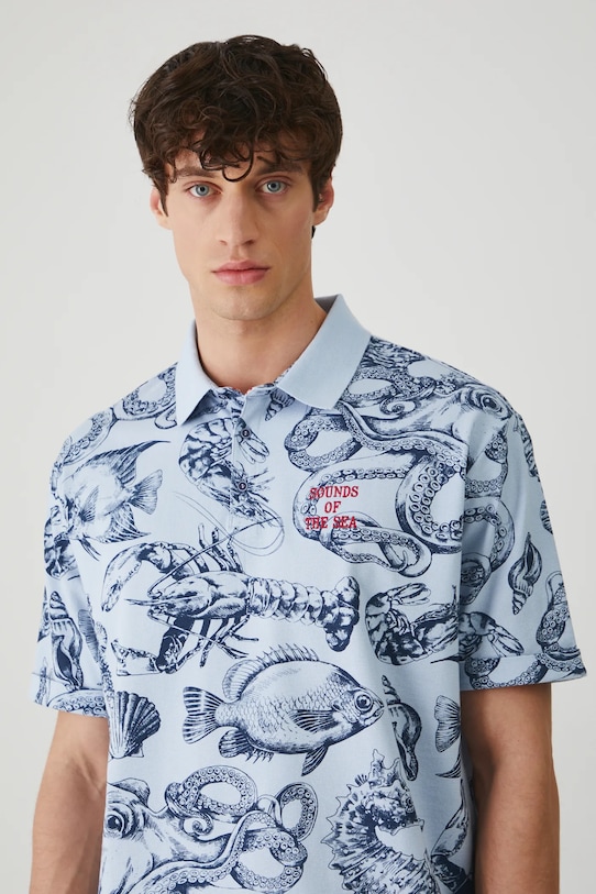 Medicine polo de bumbac relaxed albastru RS25.POM703