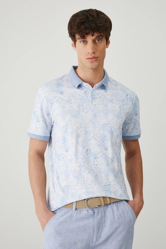 Polo bawełniane męskie z elastanem wzorzyste kolor biały z elastanem biały RS25.POM705